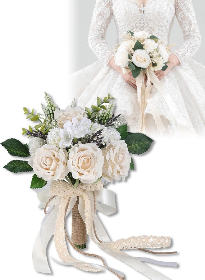 DUNISO Wedding Bouquets for Bride, Realistic Silk Flowers Artificial Roses, Bridesmaid Bouquet for Ceremony, Church, Anniversary, and Home Decoration - Image 1